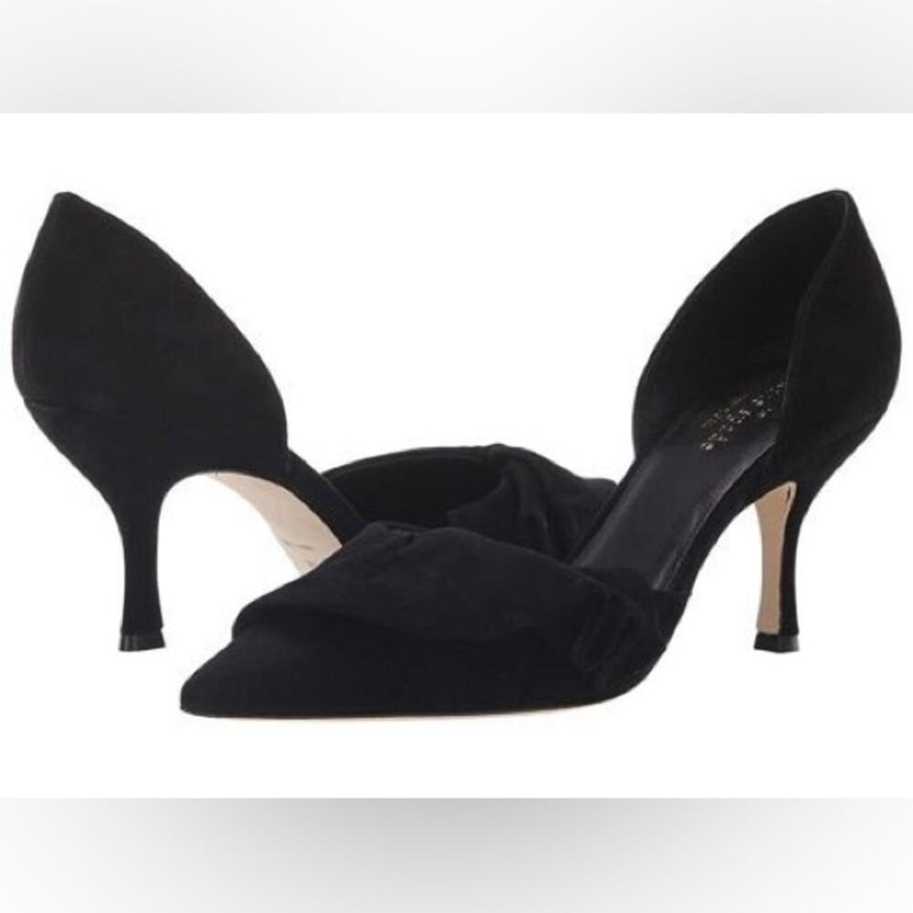 Kate Spade Shayna Black Suede Ruffle D'orsay Heels Pointed Toe Sz 9